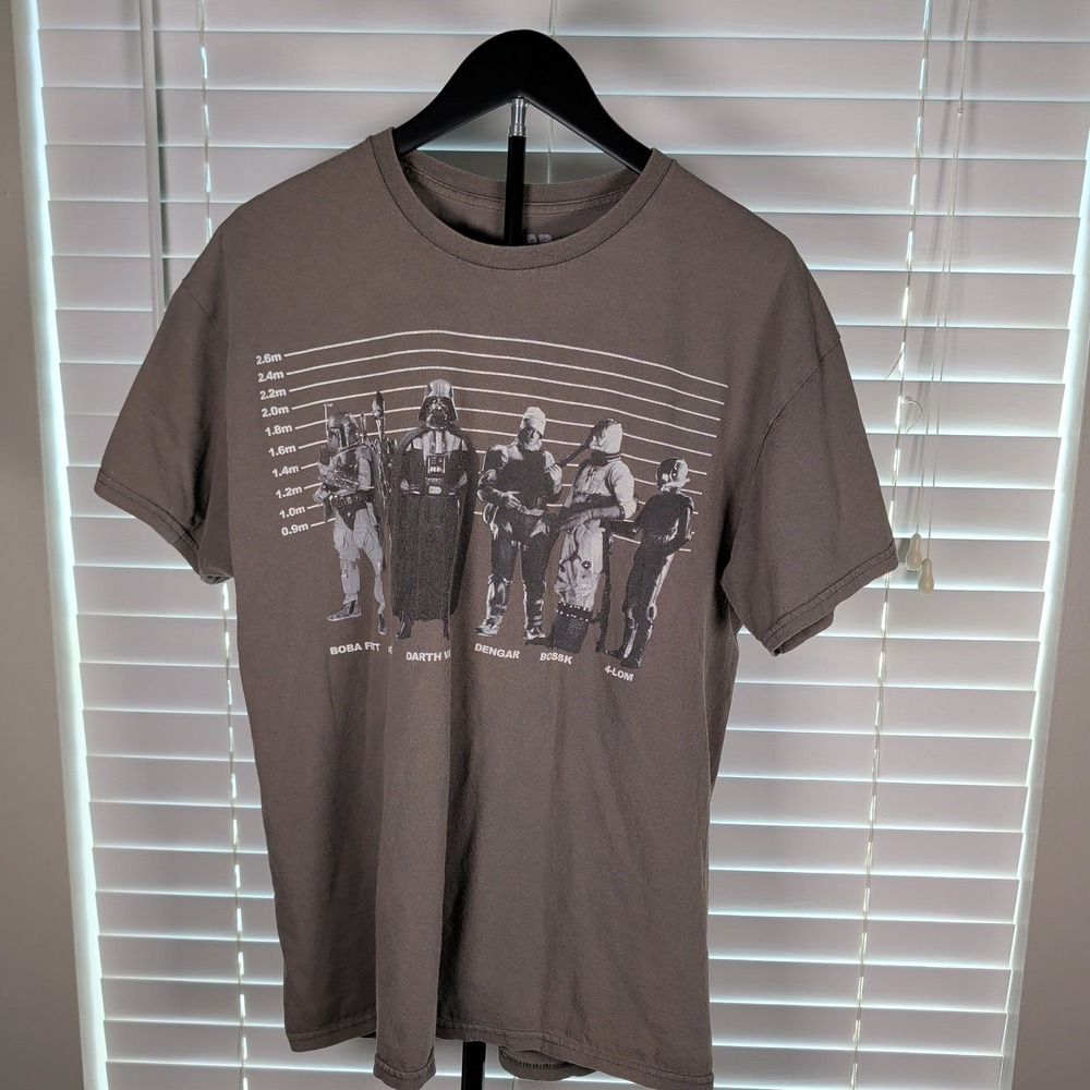 Star Wars T-Shirt Men Large Grey Darth Vader Boba Fett Graphic Tee Excellent